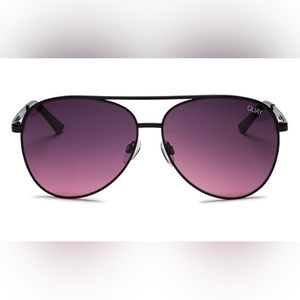 Quay Australia Aviator Black Framed Sunglasses Lens Pink and Purple Blend